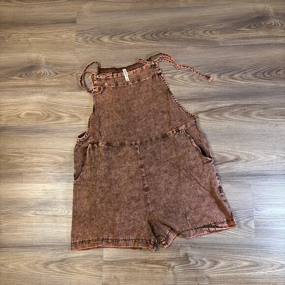 Zenana Pants - Women's Mineral Wash Romper Medium Boho